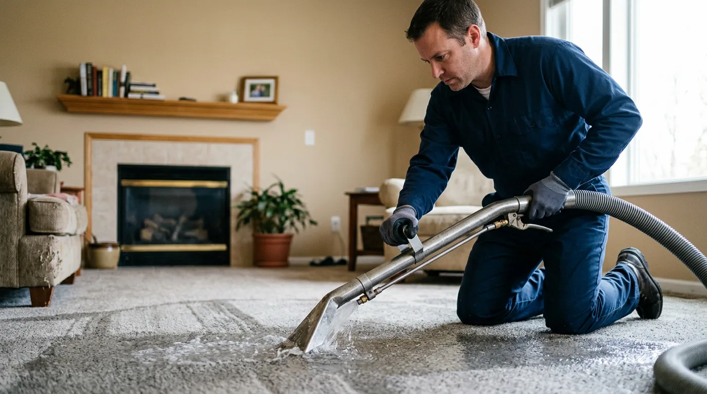 Water damage restoration technician working near Oelwein, IA